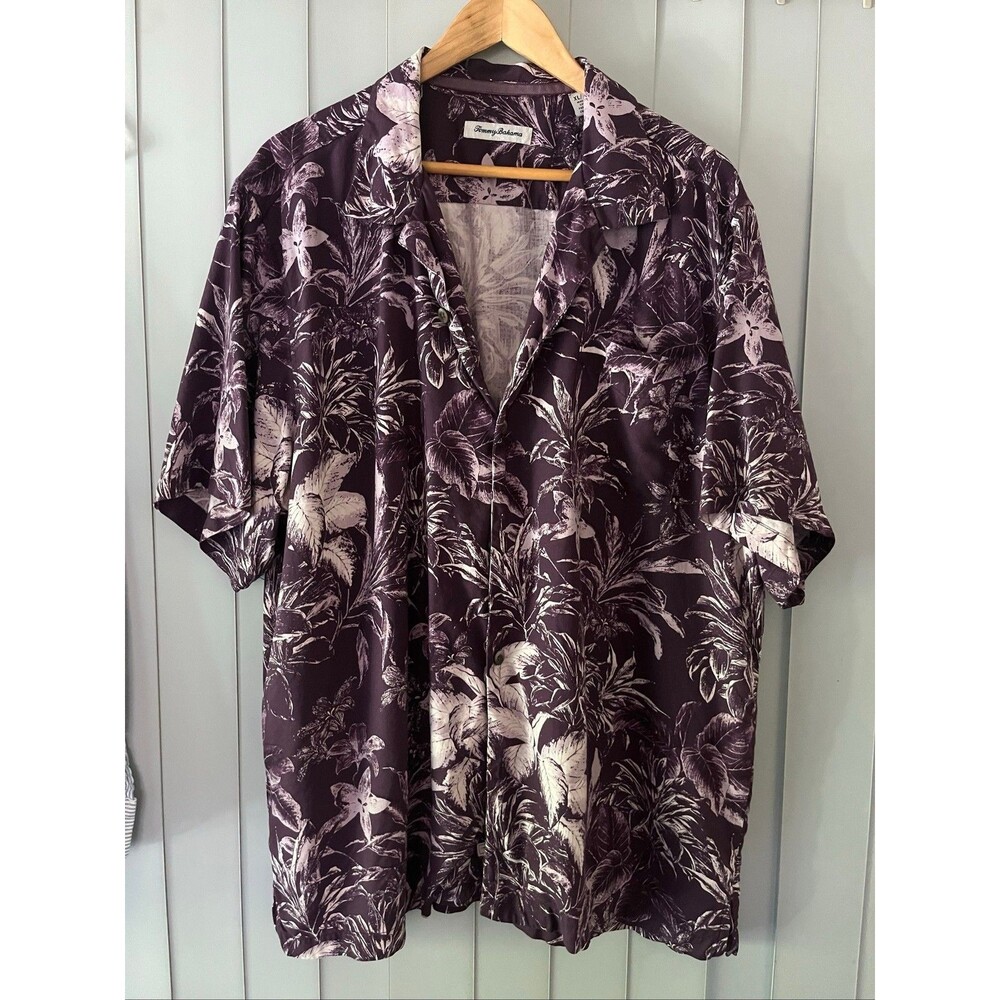 Tommy Bahama Men’s XL 100% Silk Hawaiian Floral Button-Up Shirt – Purple